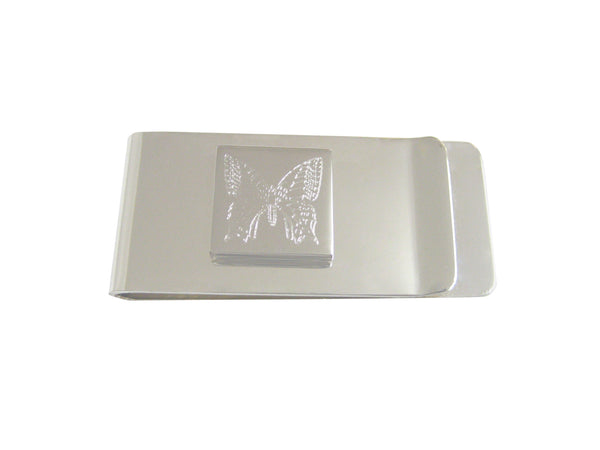 Silver Toned Etched Butterfly Bug Money Clip