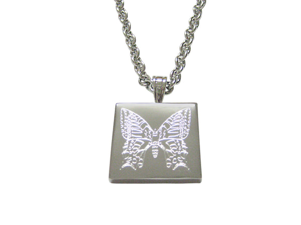 Silver Toned Etched Butterfly Bug Pendant Necklace