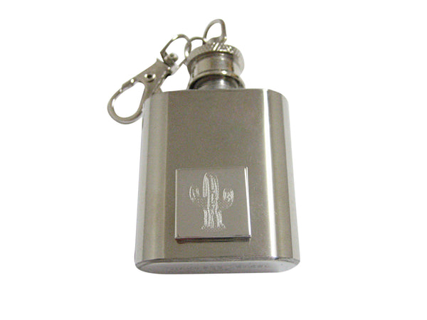 Silver Toned Etched Cactus Plant 1 Oz. Stainless Steel Key Chain Flask