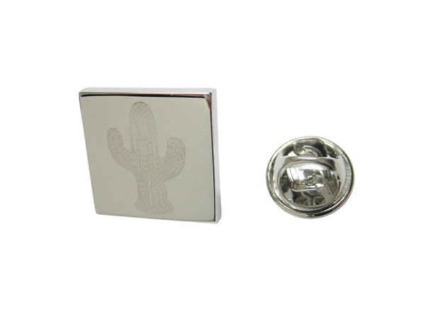 Silver Toned Etched Cactus Plant Lapel Pin
