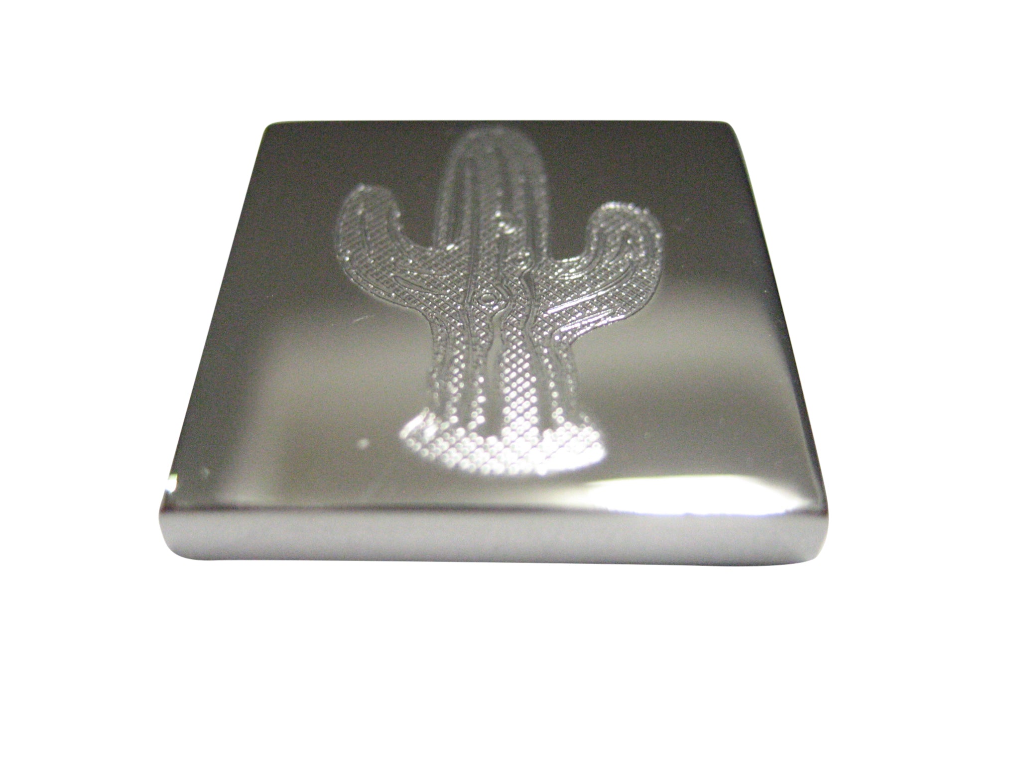Silver Toned Etched Cactus Plant Magnet