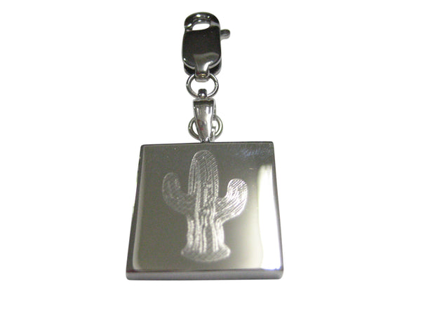 Silver Toned Etched Cactus Plant Pendant Zipper Pull Charm