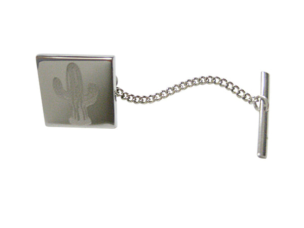 Silver Toned Etched Cactus Plant Tie Tack