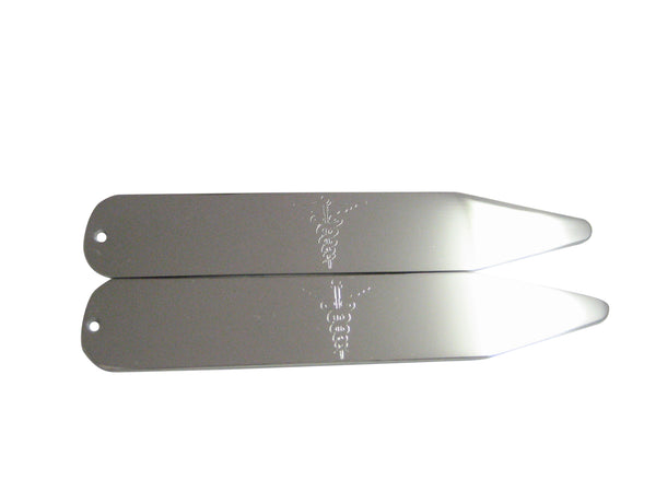 Silver Toned Etched Caduceus Medical Symbol Collar Stays