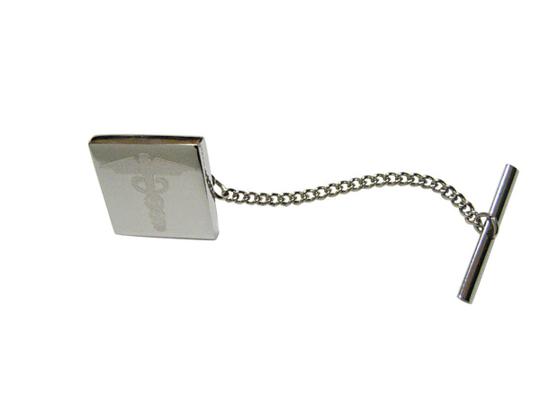 Silver Toned Etched Caduceus Medical Symbol Tie Tack