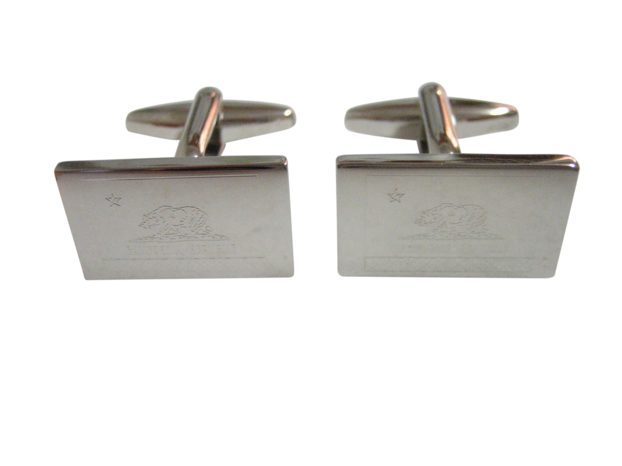 Silver Toned Etched California State Flag Cufflinks