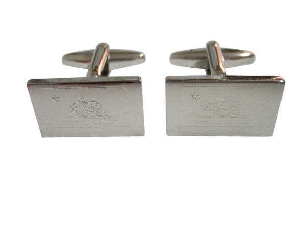 Silver Toned Etched California State Flag Cufflinks