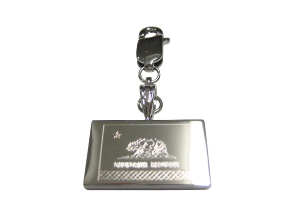 Silver Toned Etched California State Flag Pendant Zipper Pull Charm