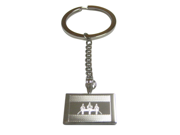 Silver Toned Etched Cambodia Flag Pendant Keychain