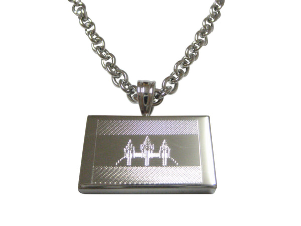 Silver Toned Etched Cambodia Flag Pendant Necklace