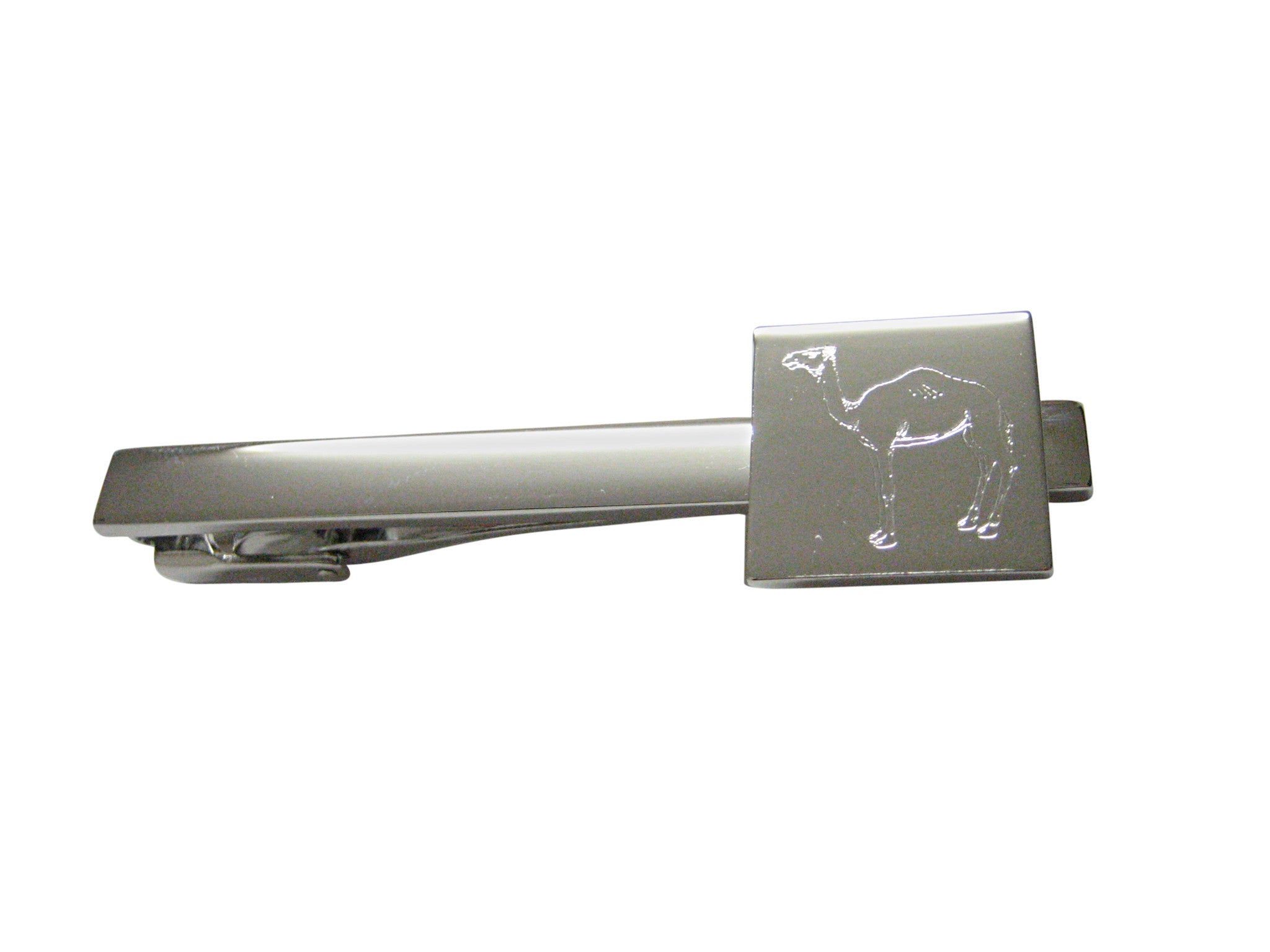 Silver Toned Etched Camel Square Tie Clip