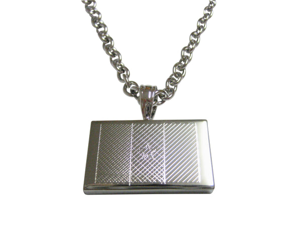 Silver Toned Etched Cameroon Flag Pendant Necklace