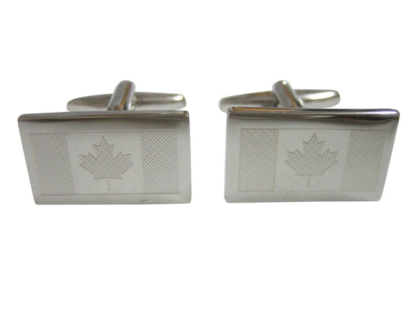 Silver Toned Etched Canada Flag Cufflinks