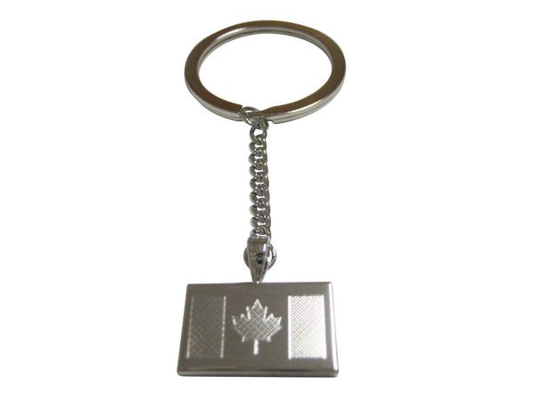 Silver Toned Etched Canada Flag Pendant Keychain