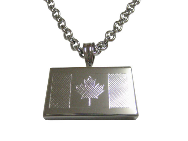 Silver Toned Etched Canada Flag Pendant Necklace