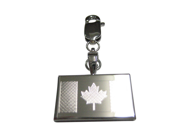 Silver Toned Etched Canada Flag Pendant Zipper Pull Charm