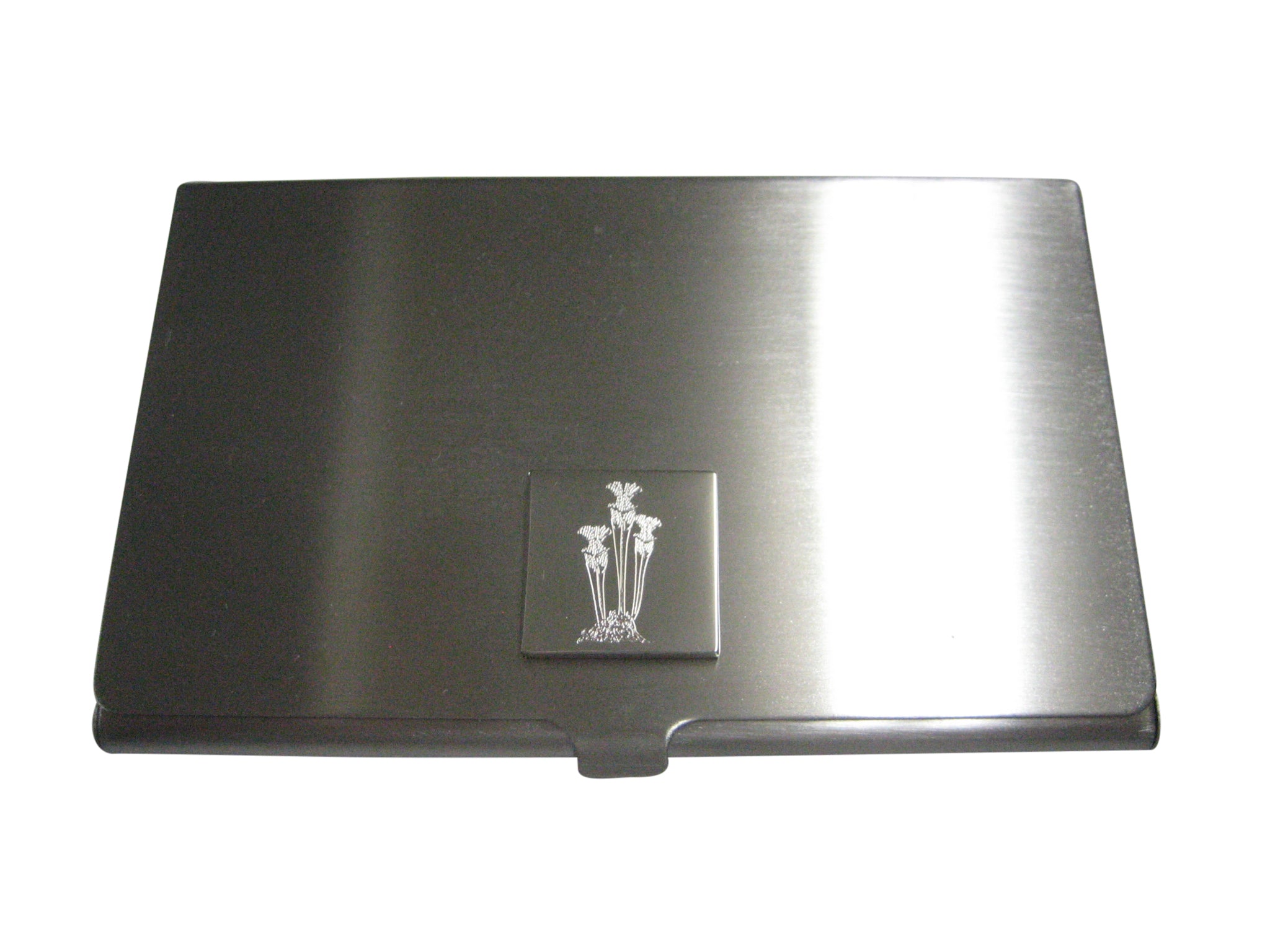 Silver Toned Etched Carnivorous Sarracenia Pitcher Plant Business Card Holder