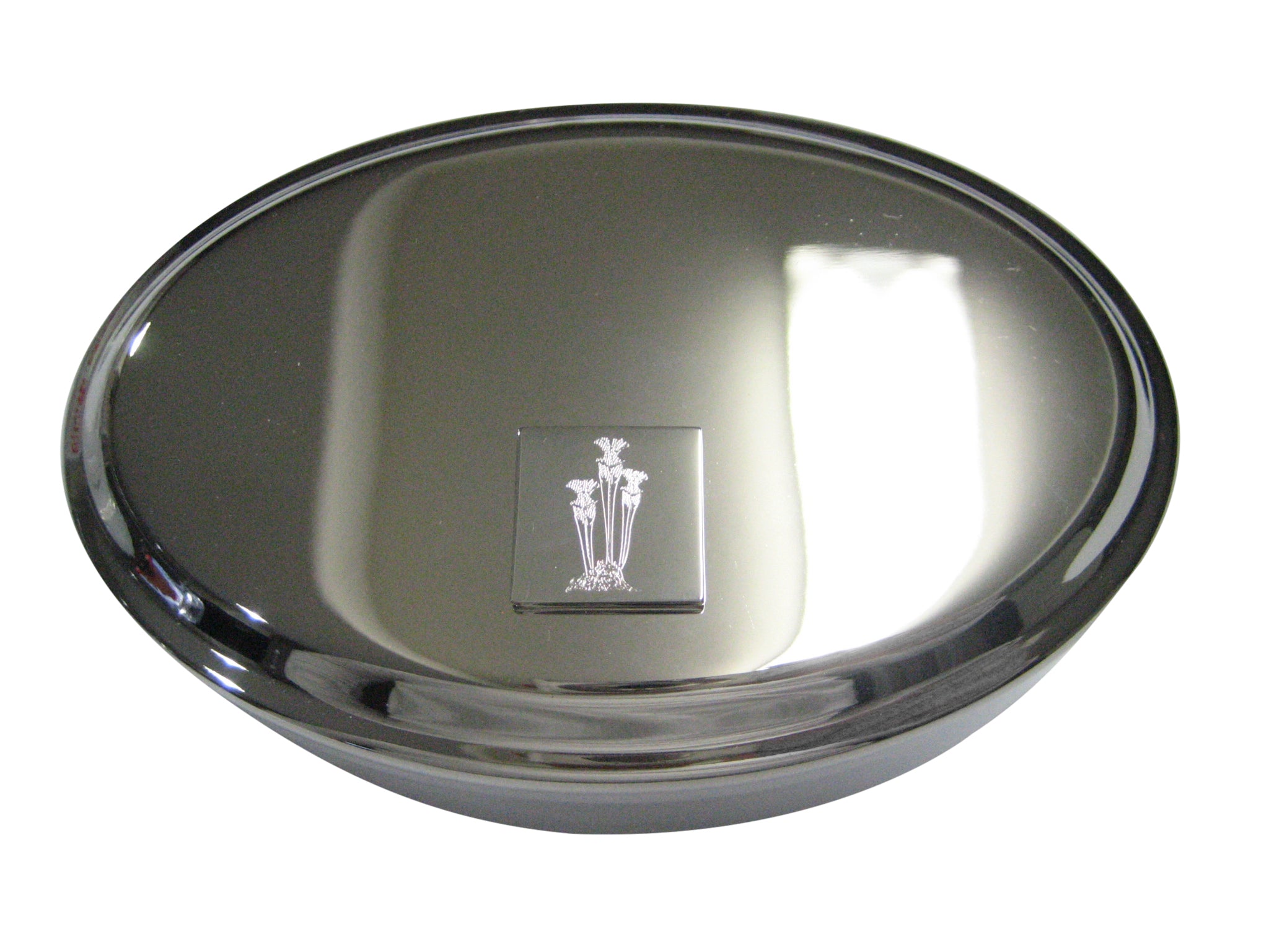 Silver Toned Etched Carnivorous Sarracenia Pitcher Plant Oval Trinket Jewelry Box