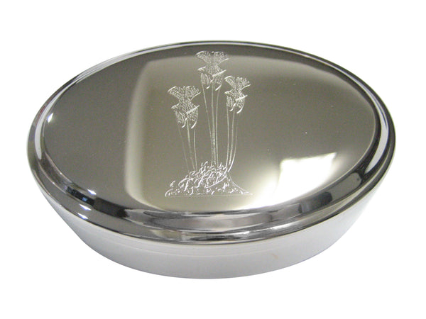Silver Toned Etched Carnivorous Sarracenia Pitcher Plant Oval Trinket Jewelry Box