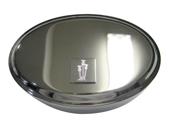 Silver Toned Etched Carnivorous Sarracenia Pitcher Plant Oval Trinket Jewelry Box