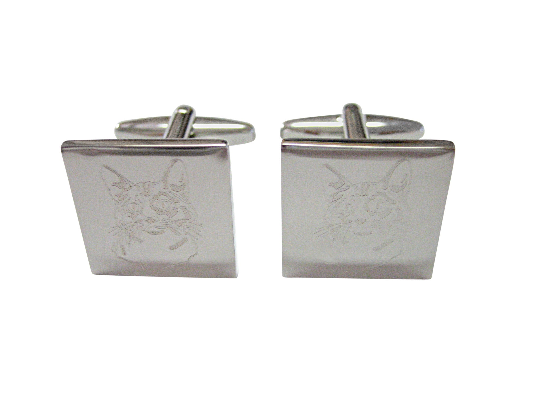 Silver Toned Etched Cat Head Cufflinks