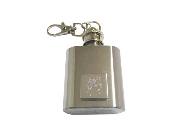 Silver Toned Etched Cat Head 1 Oz. Stainless Steel Key Chain Flask