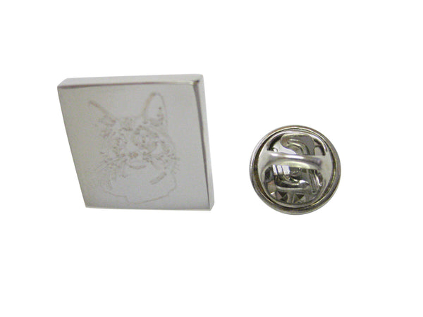 Silver Toned Etched Cat Head Lapel Pin
