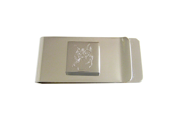 Silver Toned Etched Cat Head Money Clip