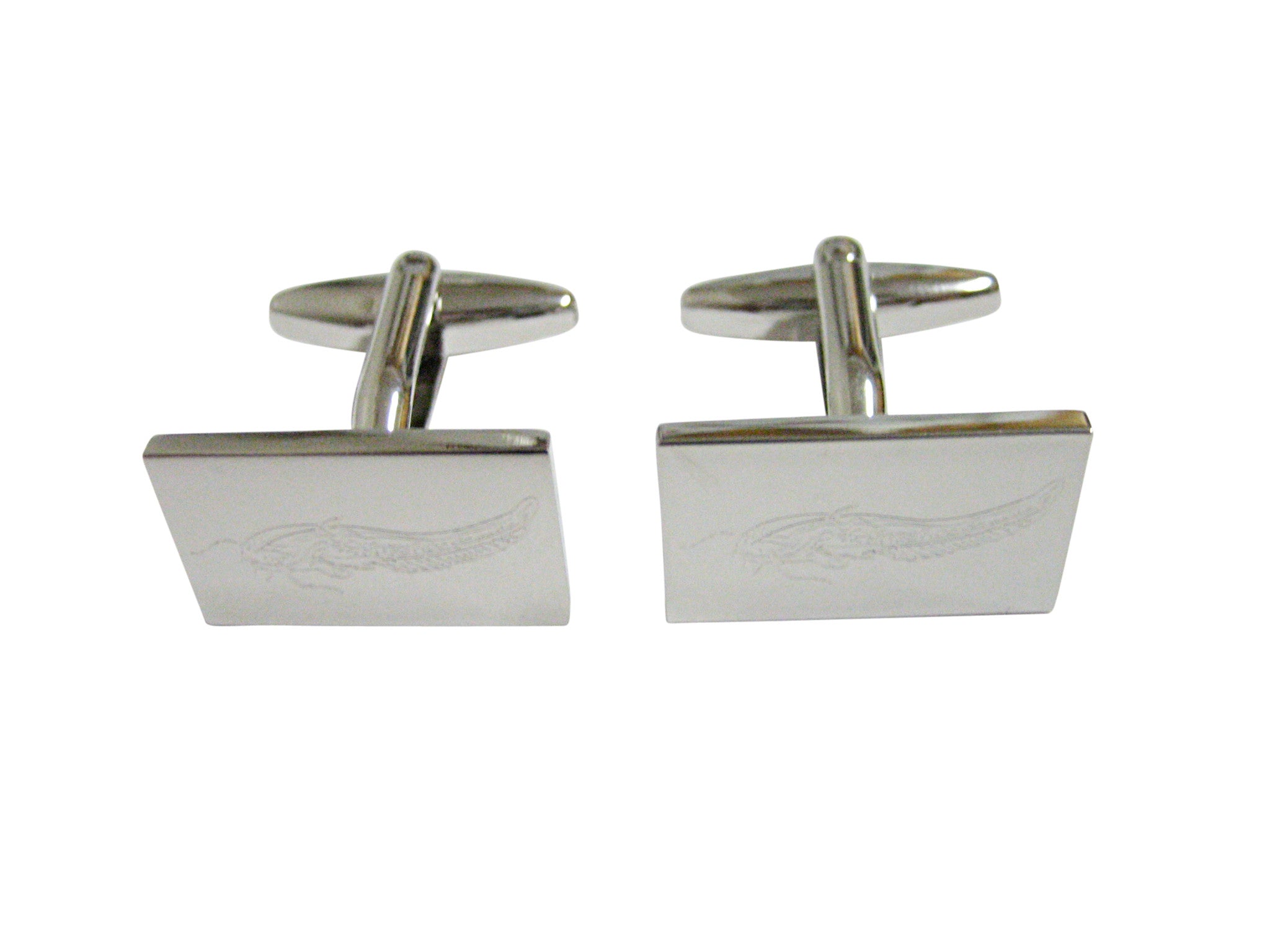 Silver Toned Etched Catfish Cufflinks