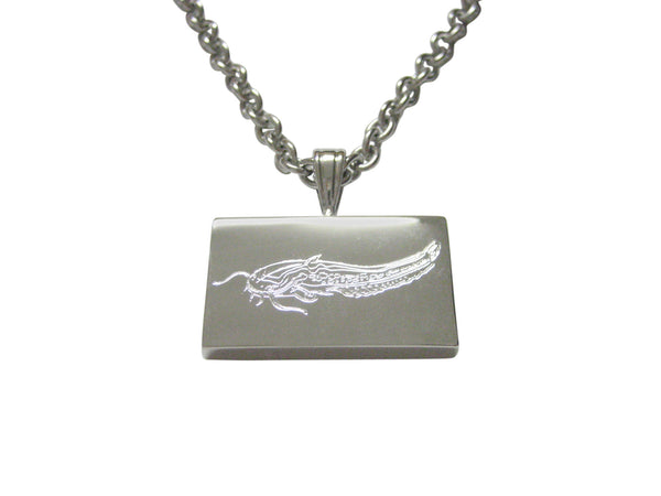 Silver Toned Etched Catfish Pendant Necklace