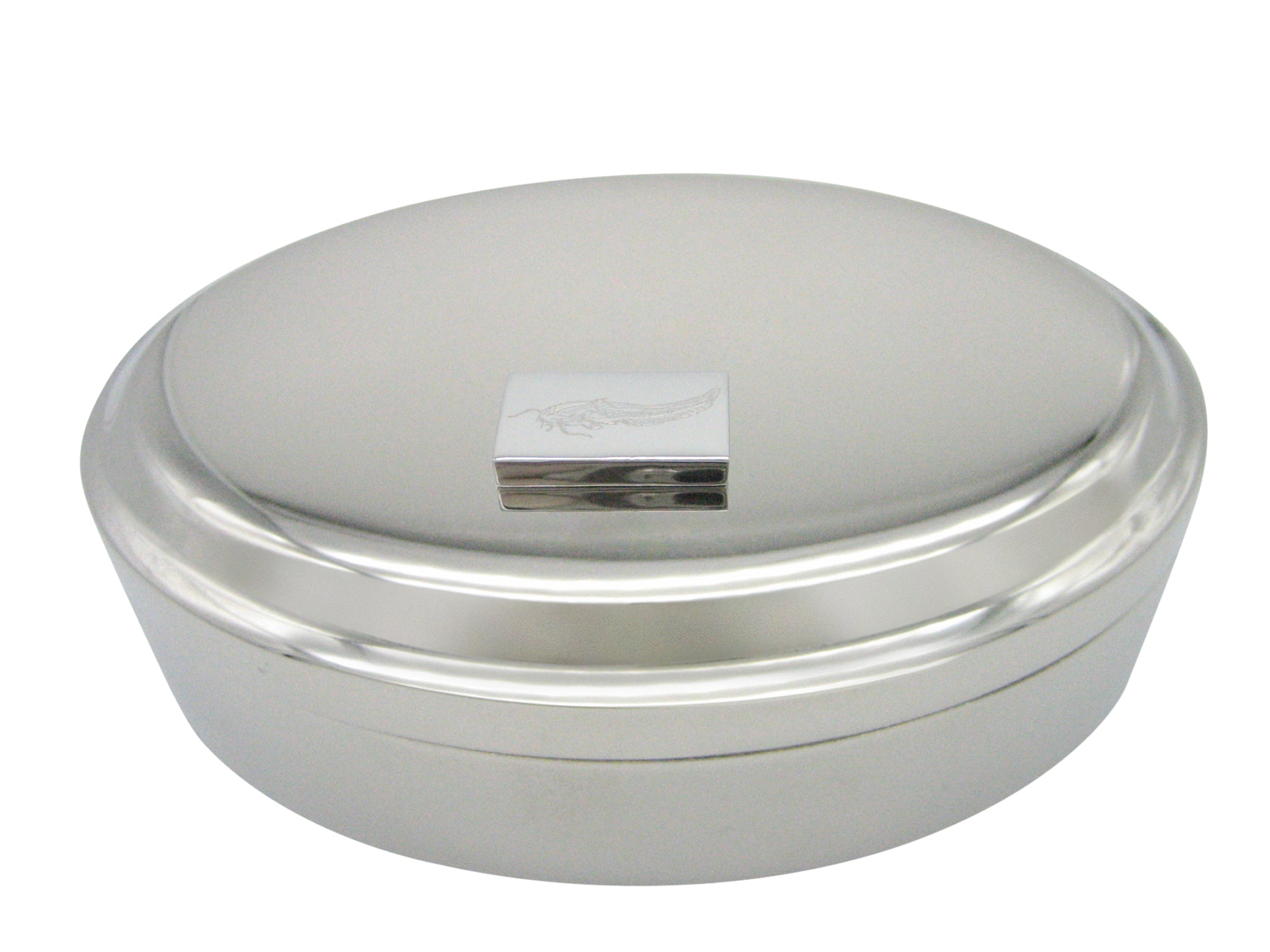 Silver Toned Etched Catfish Pendant Oval Trinket Jewelry Box