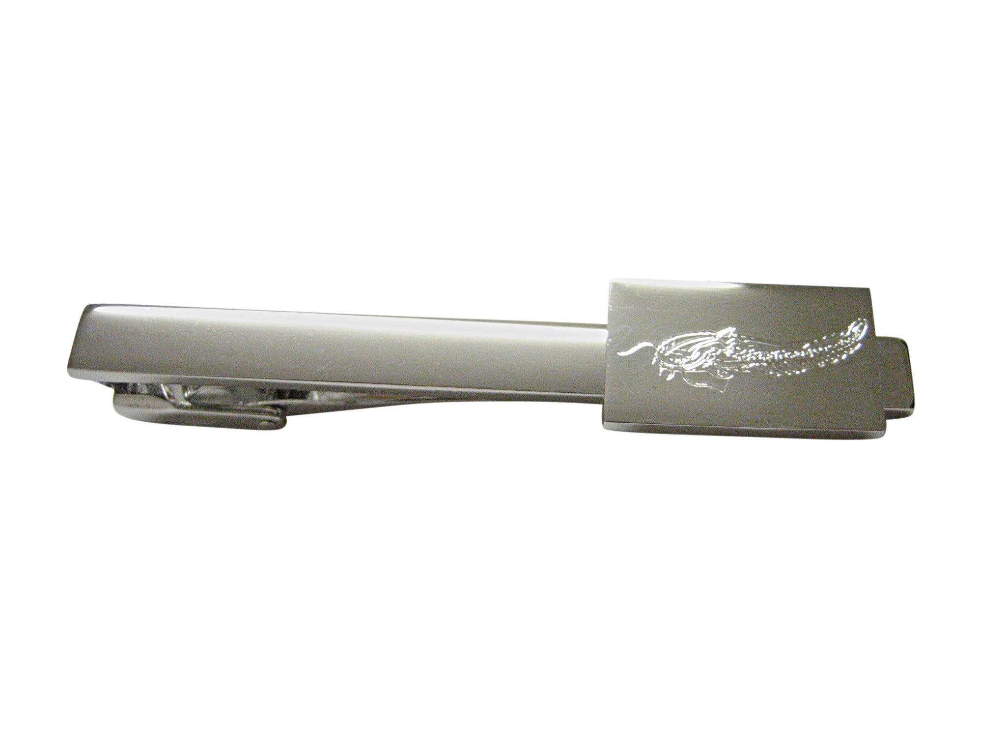 Silver Toned Etched Catfish Square Tie Clip