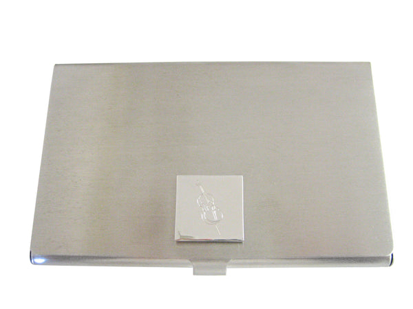 Silver Toned Etched Cello Music Instrument Business Card Holder
