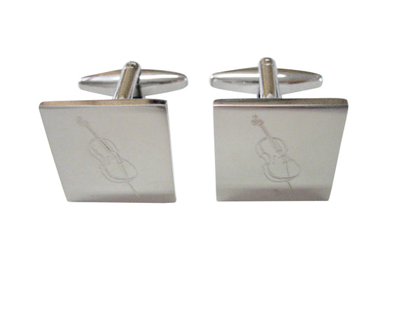 Silver Toned Etched Cello Music Instrument Cufflinks