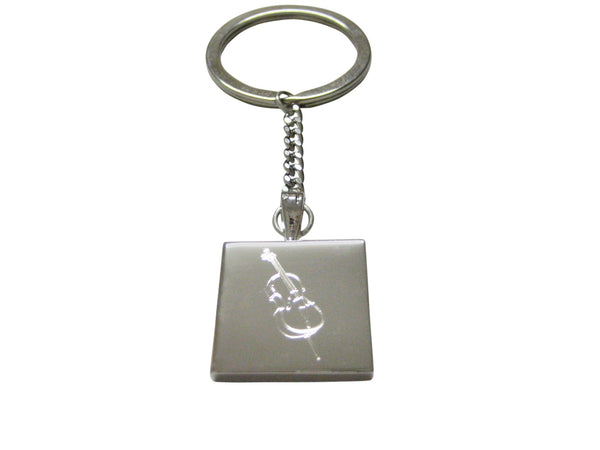 Silver Toned Etched Cello Music Instrument Keychain