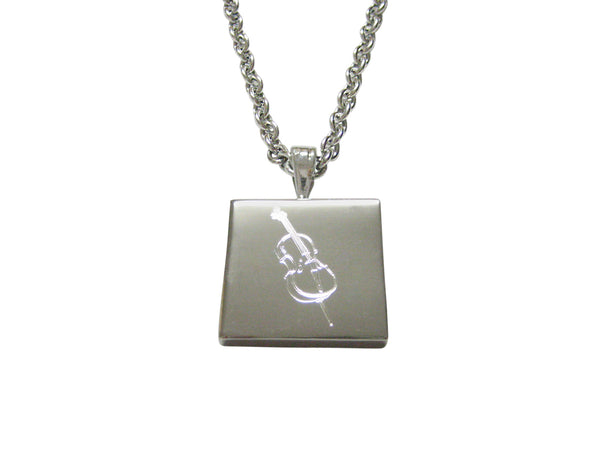 Silver Toned Etched Cello Music Instrument Pendant Necklace