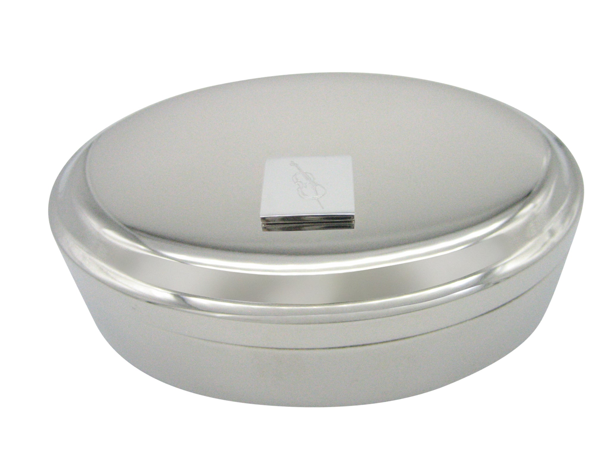 Silver Toned Etched Cello Music Instrument Pendant Oval Trinket Jewelry Box