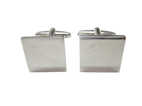 Silver Toned Etched Chameleon Cufflinks