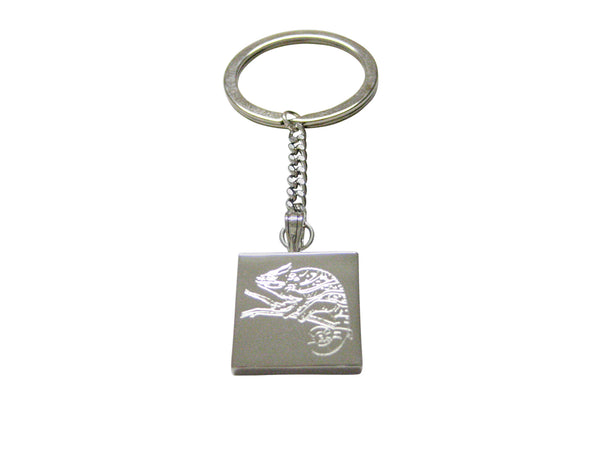 Silver Toned Etched Chameleon Keychain