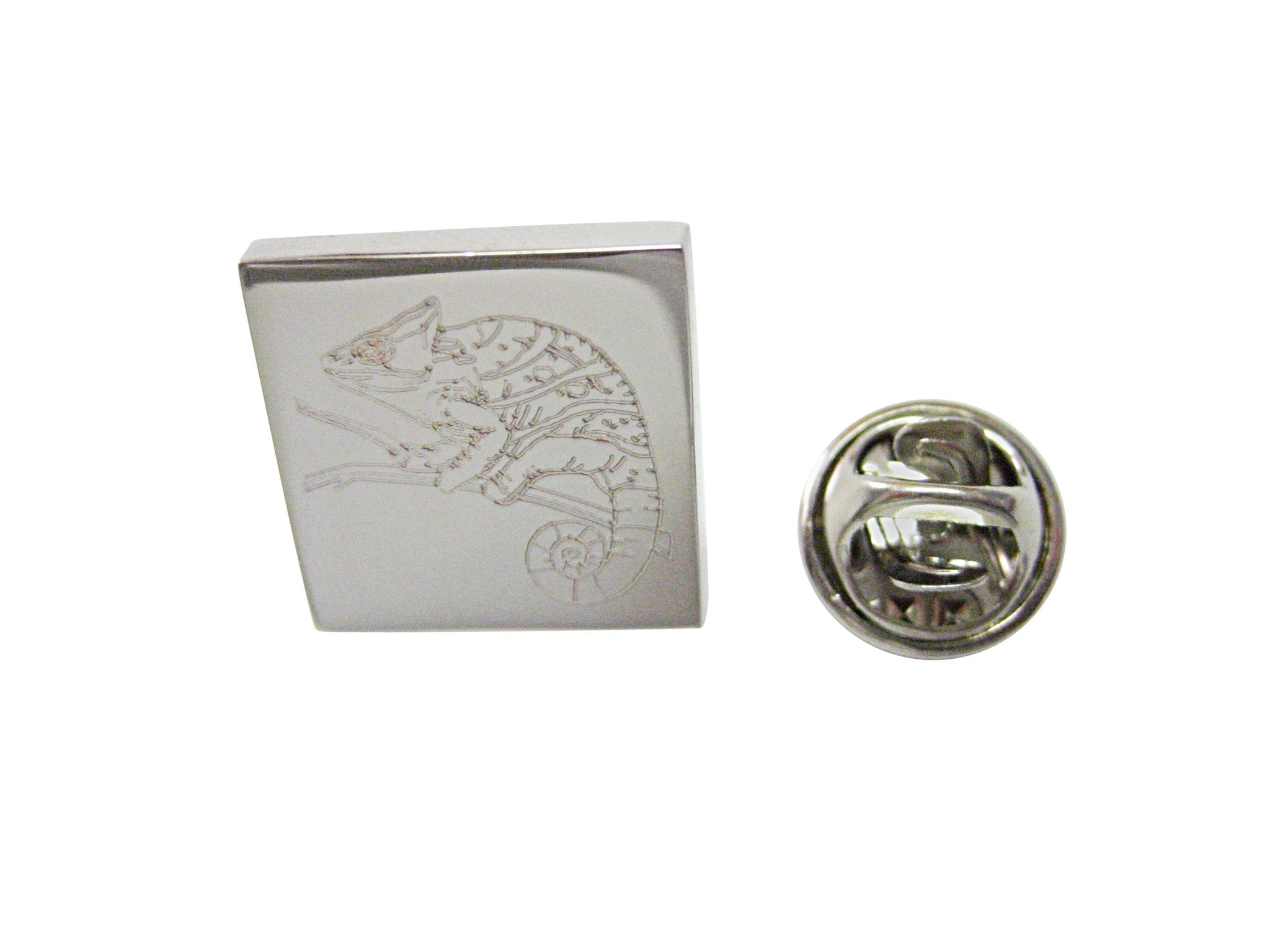 Silver Toned Etched Chameleon Lapel Pin