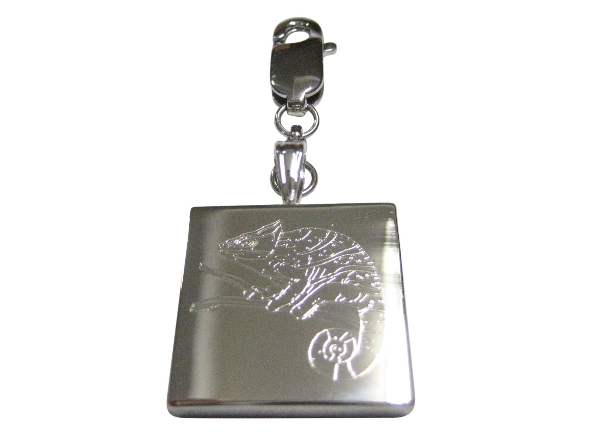 Silver Toned Etched Chameleon Pendant Zipper Pull Charm