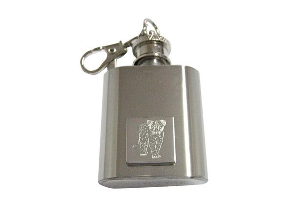 Silver Toned Etched Cheetah Cub 1 Oz. Stainless Steel Key Chain Flask