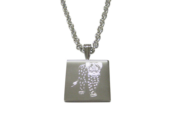 Silver Toned Etched Cheetah Cub Pendant Necklace