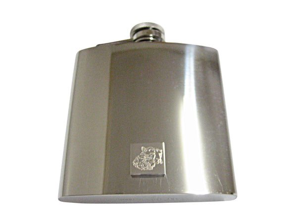 Silver Toned Etched Cheetah Head 6 Oz. Stainless Steel Flask