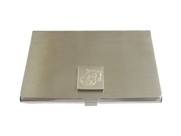 Silver Toned Etched Cheetah Head Business Card Holder