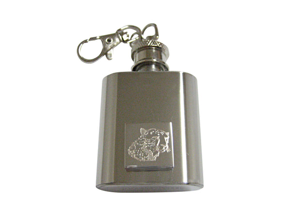 Silver Toned Etched Cheetah Head 1 Oz. Stainless Steel Key Chain Flask