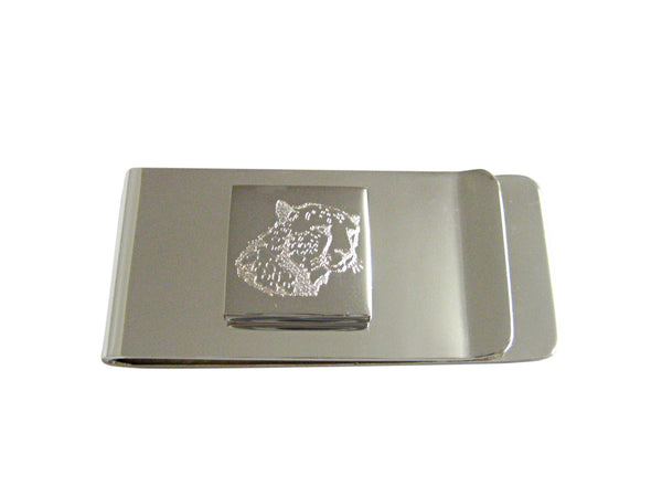 Silver Toned Etched Cheetah Head Money Clip