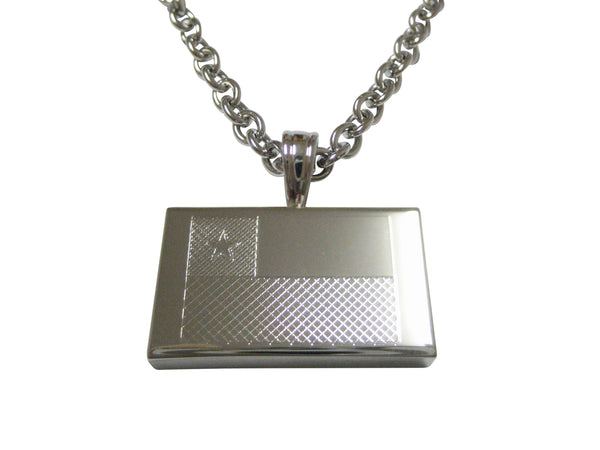 Silver Toned Etched Chile Flag Pendant Necklace