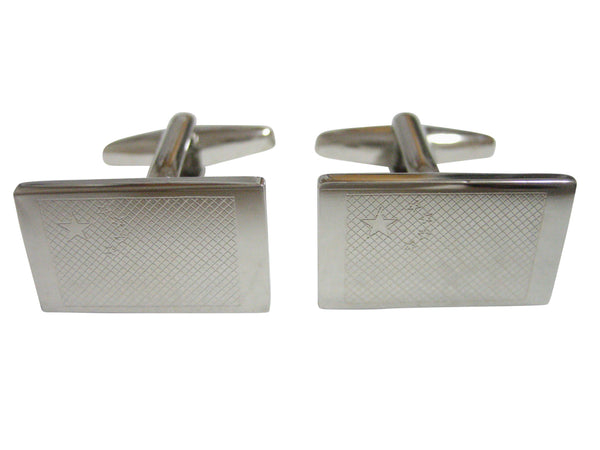 Silver Toned Etched China Flag Cufflinks