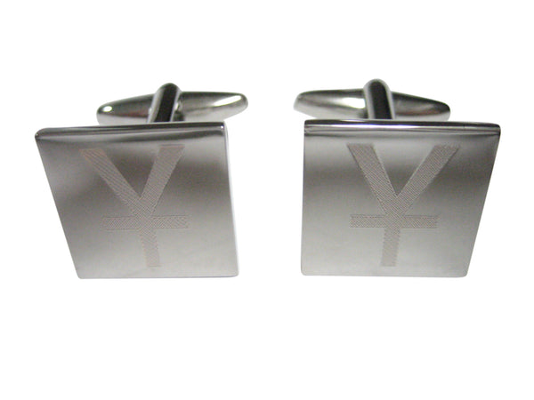 Silver Toned Etched Chinese Yuan Currency Sign Cufflinks
